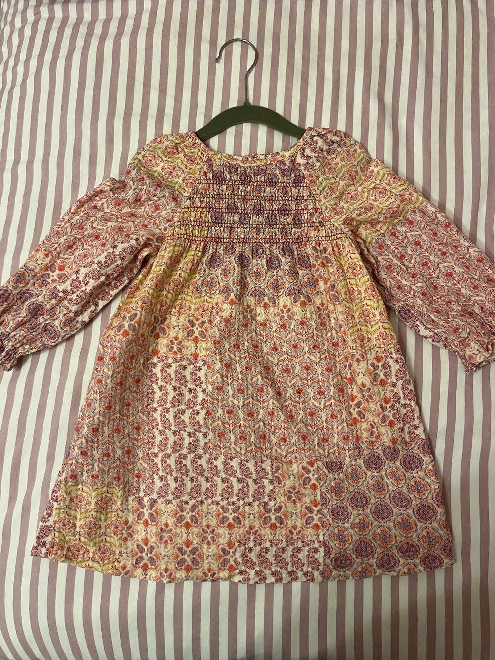 Toddler ZARA Smocked Floral Boho Midi Dress in Pink and Cream